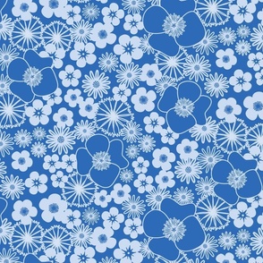 M - Blue Retro Wildflowers– Cornflower Vintage Floral Meadow 