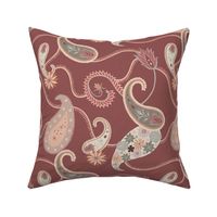 Paisley boho chic wine red and pink - large scale