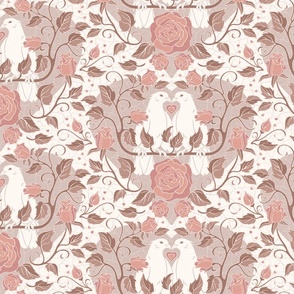 Art Nouveau Ritzy & Romantic Wedding Rose Garden Doves, Brown, Pink, Taupe