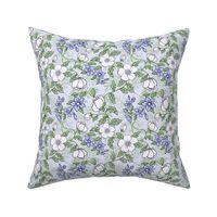 Medium Romantic Appleblossoms and Lavender Flowers on Pale Iris and Ferns