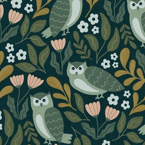 Nightime Owls and Woodland Flowers