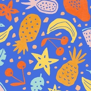 Paper cut-outs Pastel Tropical Fruits on Blue