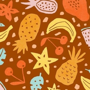 Paper cut-outs Pastel Tropical Fruits on Orange