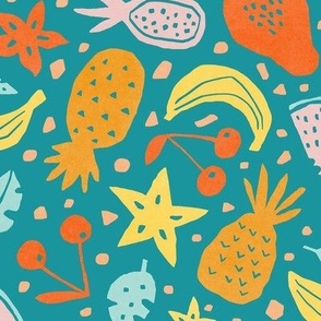 Paper cut-outs Pastel Tropical Fruits on Turqouise
