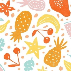 Paper cut-outs Pastel Tropical Fruits on White