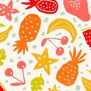Paper cut-outs Bright Tropical Fruits on Creme