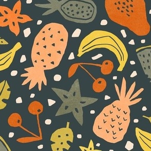 Paper cut-outs Tropical Fruits on Dark Teal