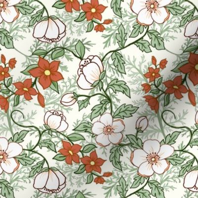 Medium Romantic Orange Appleblossoms and Terracotta Flowers on Natural and Ferns