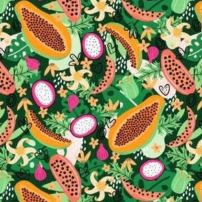 small// Papayas Mood Tropical Fruits Mix Forest green