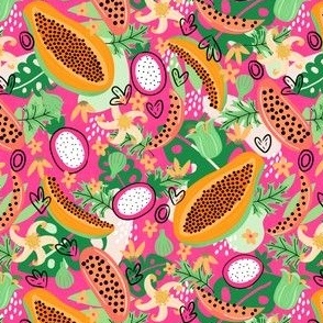 small// Papayas Mood Tropical Fruits Mix Hot Pink