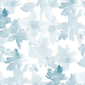 Denim blue Bellagio florals - watercolor loose flower bloom - tie die nature - painted artistic floral for modern home decor wallpaper nursery b161-8