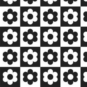 Checkerboard Daisies - Black and White Large