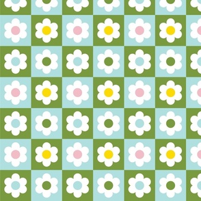 Checkerboard Daisies - Blue and Green
