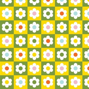 Checkerboard Daisies - Yellow and Green