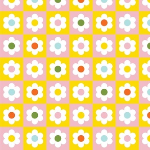 Checkerboard Daisies - Yellow and Pink