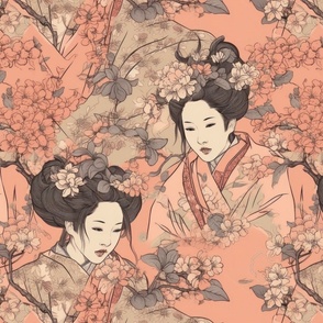 Japanese medieval engraving style hanami bloom-4