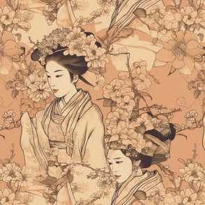 Japanese medieval engraving style hanami bloom-5