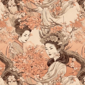 Japanese medieval engraving style hanami bloom-6
