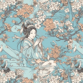 Japanese medieval engraving style hanami bloom-7