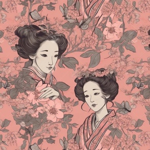 Japanese medieval engraving style hanami bloom-8