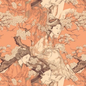 Japanese medieval engraving style hanami bloom-9