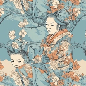 Japanese medieval engraving style hanami bloom-10