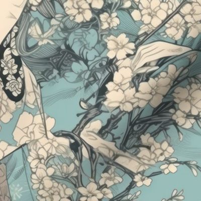 Japanese medieval engraving style hanami bloom-11