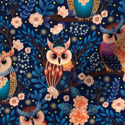 Majestic Owls Whimsical Night - small scale