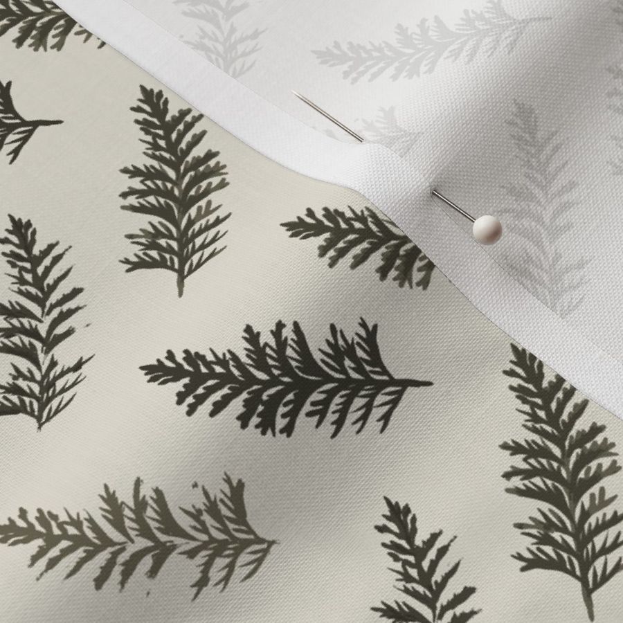 Small Simple Cedar Block Print - Cabincore Foliage - Beige Muted Green - 6"