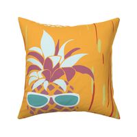 Funny Pineapples with glasses on orange yellow  - large scale