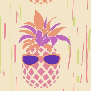 Funny Pineapples with glasses on neutral  - large scale