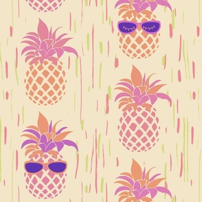 Funny Pineapples with glasses on neutral  - medium scale