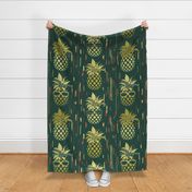 Funny Pineapples with glasses on dark green  - large scale