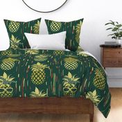 Funny Pineapples with glasses on dark green  - large scale