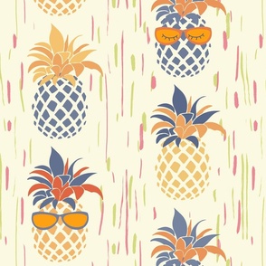 Funny Pineapples with glasses on light yellow  - medium scale