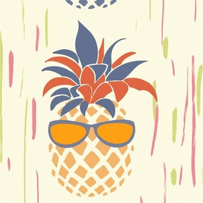 Funny Pineapples with glasses on light yellow  - large scale