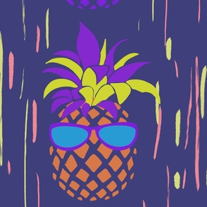 Funny Pineapples with glasses on purple  - large scale