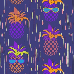 Funny Pineapples with glasses on purple  - medium scale