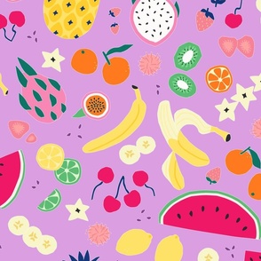 Paper Cutout Tropical Fruits, exotic fruits, light purple plum background, Large