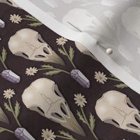 Raven Skull and flowers - whimsical goth damask with crow's skulls, crystals and dried flowers - plum - small