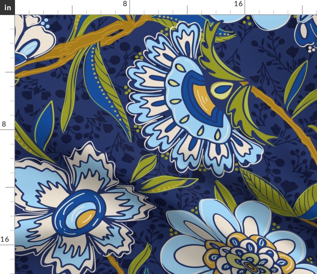 Indian Flowers Winter Color Dark Blue