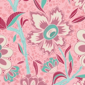 Indian Flowers Boho Chic Colors Pink Background