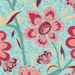 Indian Flowers Boho Chic Colors Tiffany Background