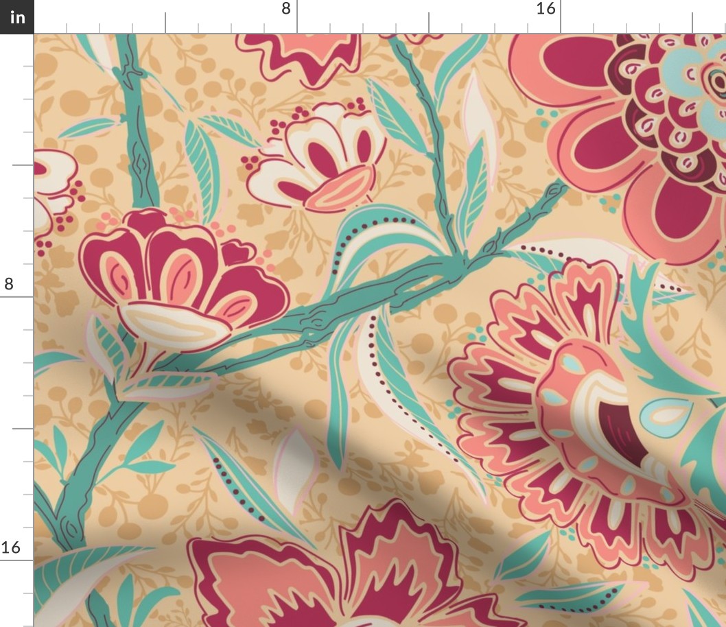 Indian Flowers Boho Chic Colors Yellow Background