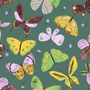 mid century butterflies green small scale