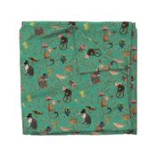 nostalgic  Monkeys Garden Party - Antique dark moody floral Chinoiserie with drunk monkeys  Dioptase Green- Marie Antoinette Chinoiserie inspired