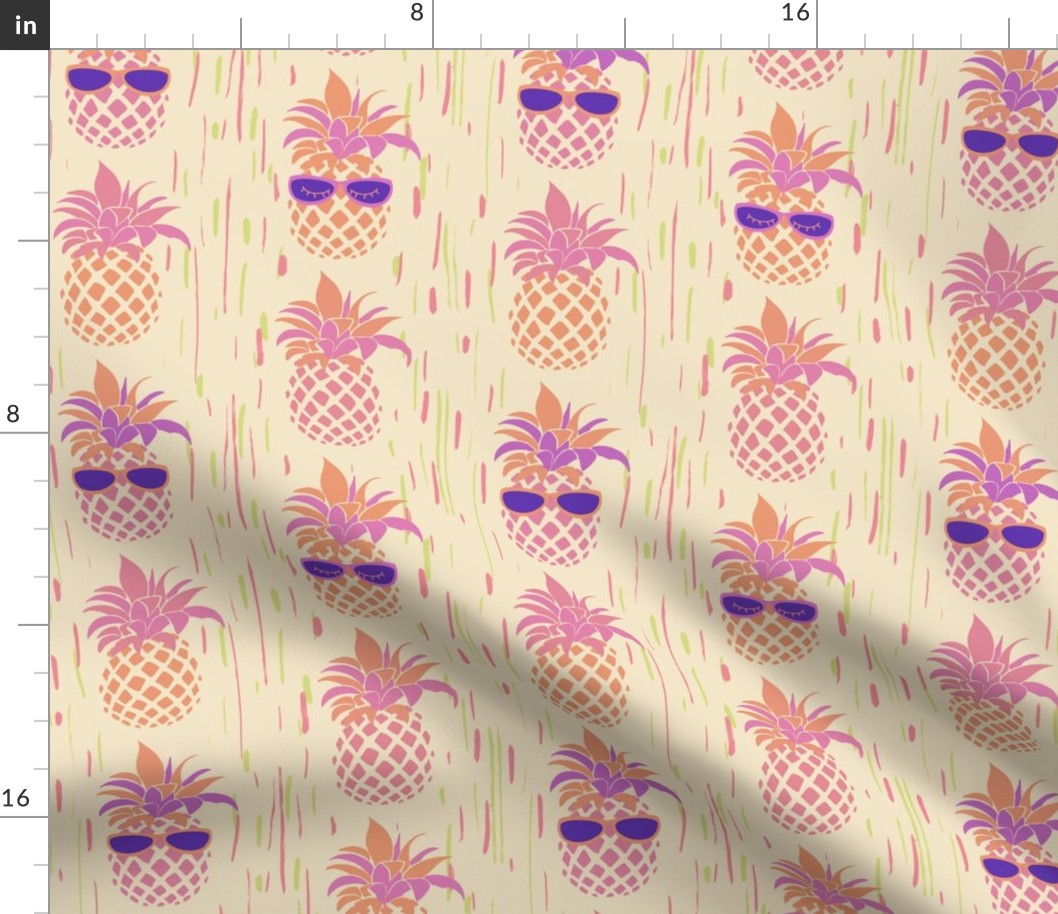 Funny Pineapples with glasses on neutral  - small scale