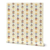 Funny Pineapples with glasses on light yellow  - small scale