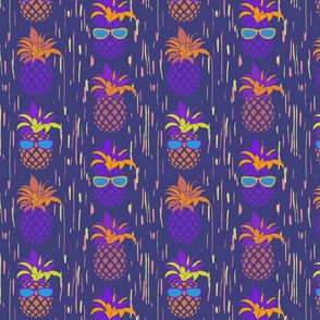 Funny Pineapples with glasses on purple  - small scale