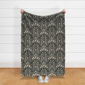 Corvid bones art deco - abstract geometric with skulls and bones, raven claw, dried flowers - forest green - large